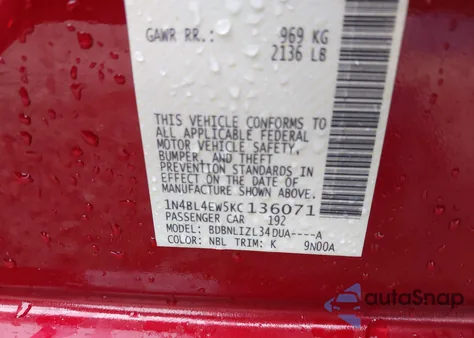 2019 Nissan Altima 2.5 Sl из США, поврежденный, VIN 1N4BL4EW5KC136071